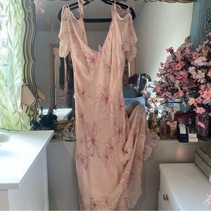 Vintage Peach Beaded Eva Blue dress with floral and beading size 8